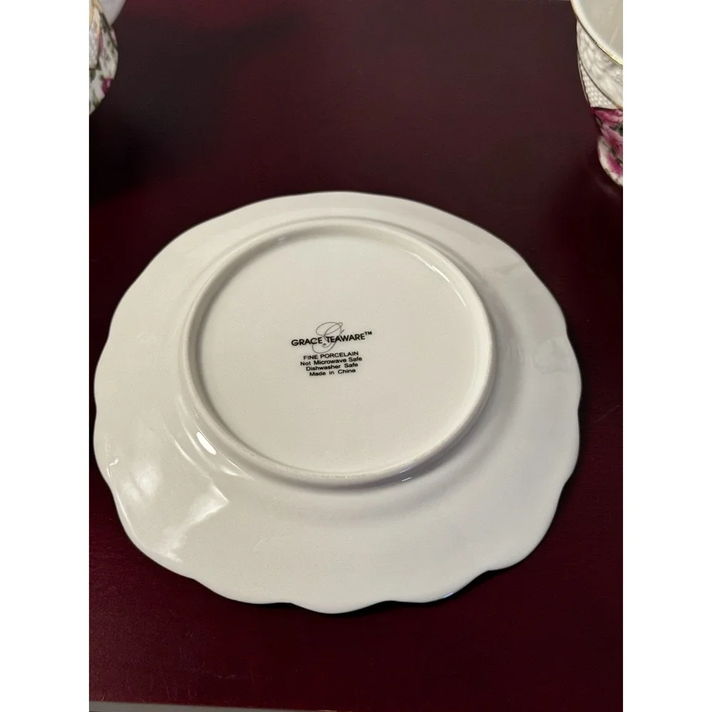4 piece Grace  teaware tea for one Rose Floral Teapot Cup Saucer & cookie  tray